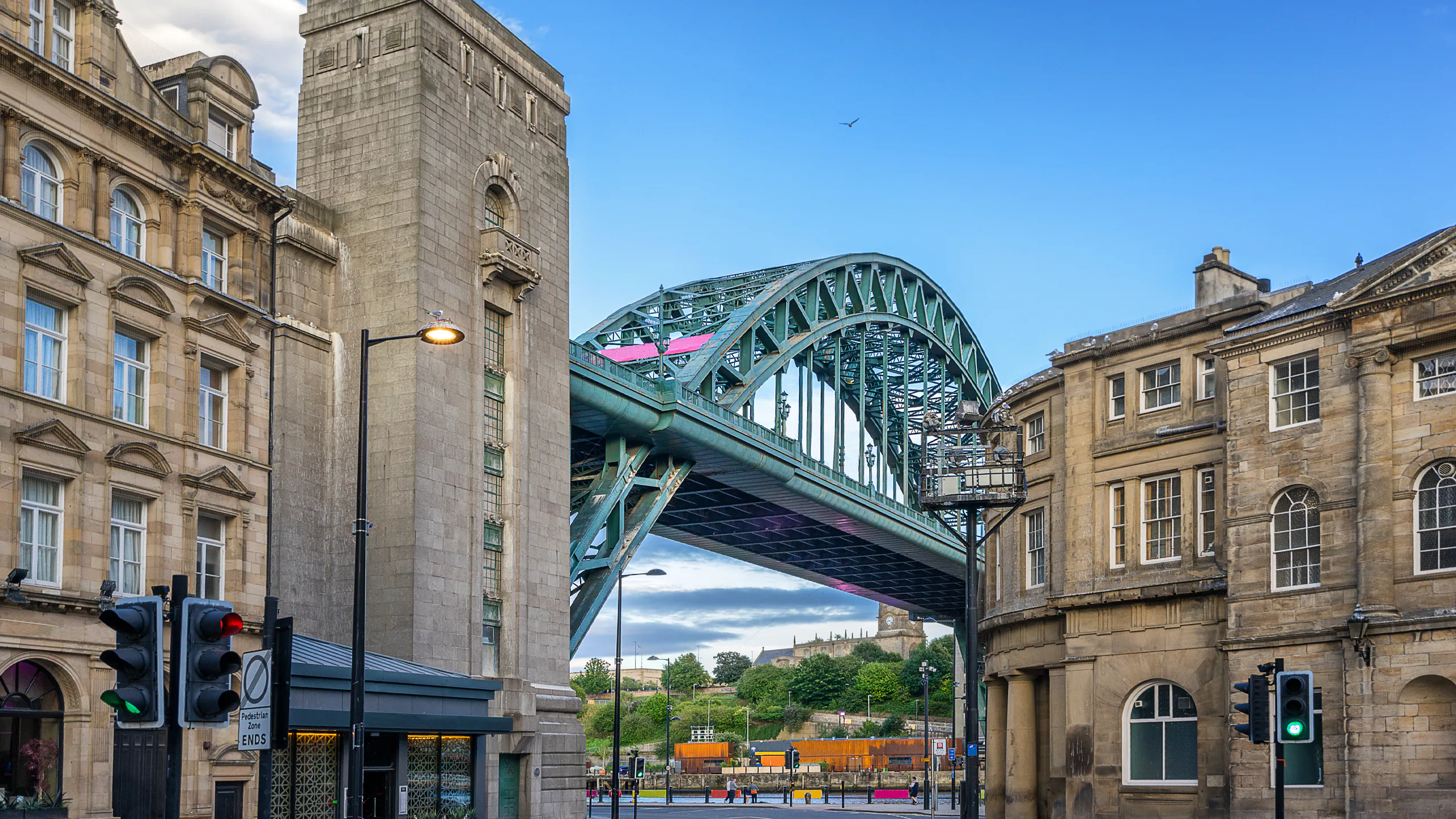 Tyne Bridge landmark in Newcastle city centre surrounded by classic Georgian architecture.